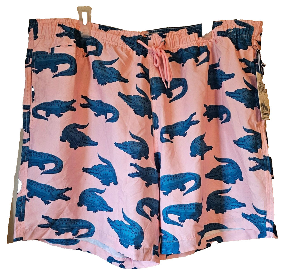 NWT Free Planet Mens SZ 4X Swim Trunks Pink with Alligators $56